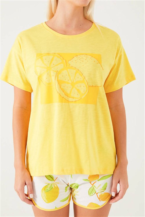 Rolypoly Lemon Pattern Sarı Kadın Şort Takım