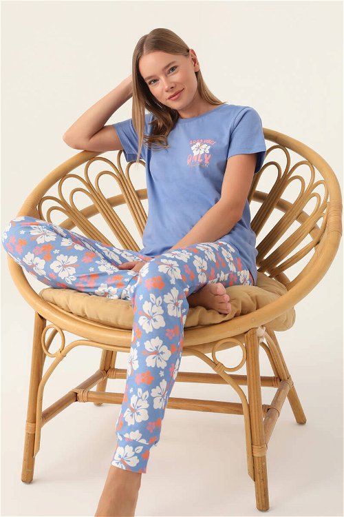 RolyPoly Only Açık İndigo Kadın Kısa Kol Pijama Takımı