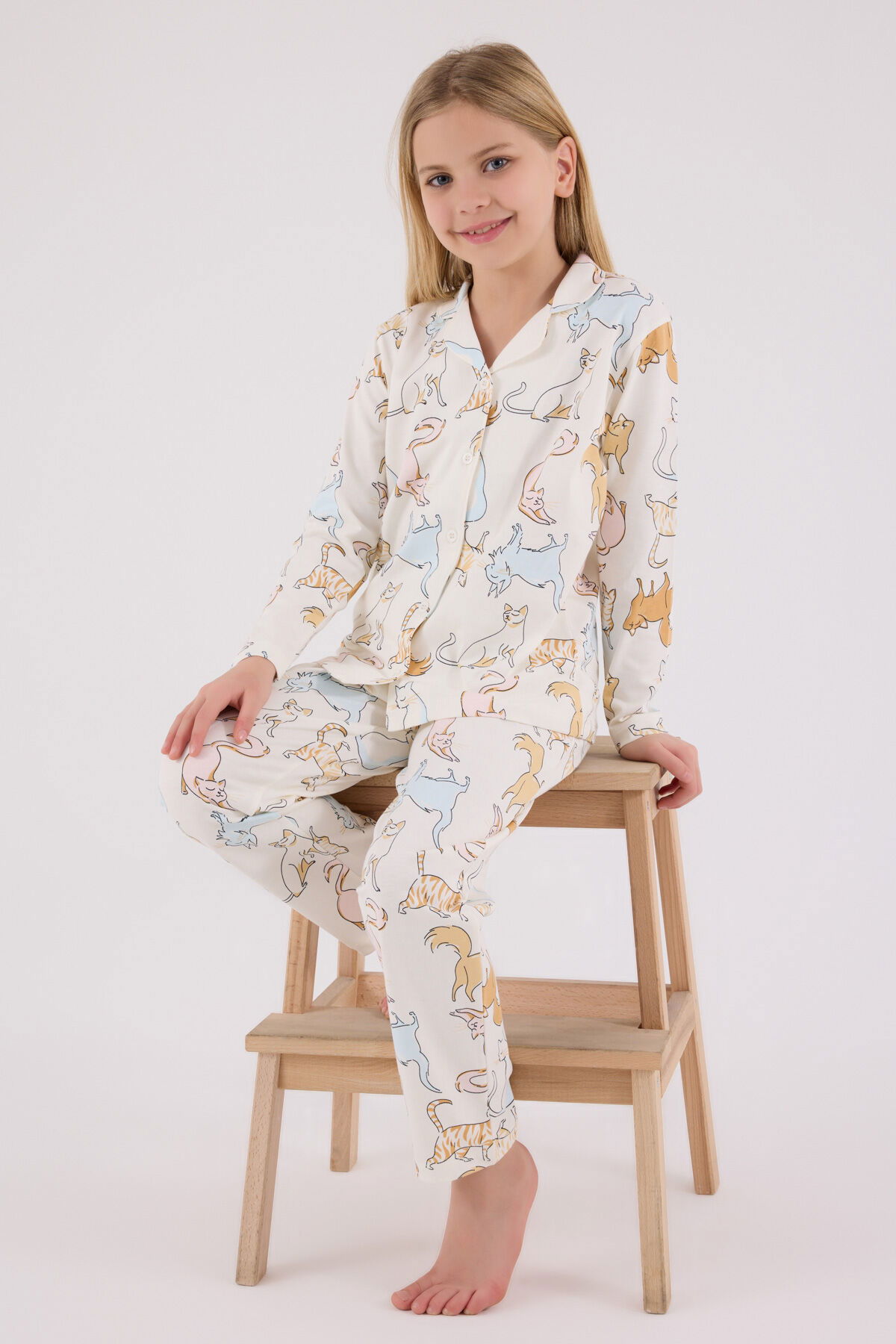 Rolypoly - Rolypoly Kız Çocuk Beyaz Gömlek Pijama Takımı