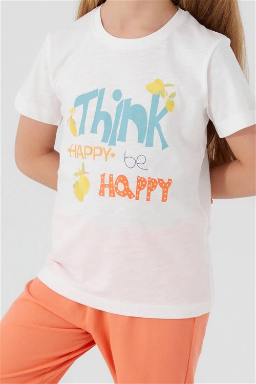 Rolypoly Think Happy Be Happy Krem Kız Çocuk Kısa Kol Pijama Takım
