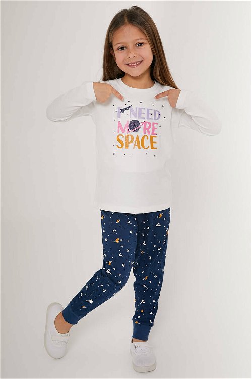 Rolypoly Need More Space Beyaz Kız Çocuk Uzun Kol Pijama Takım
