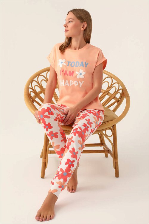 RolyPoly Happy Somon Kadın Kısa Kol Pijama Takımı