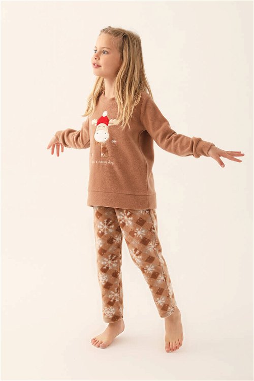 Arnetta Happy Snow Kahverengi Kız Çocuk Uzun Kol Pijama Takım