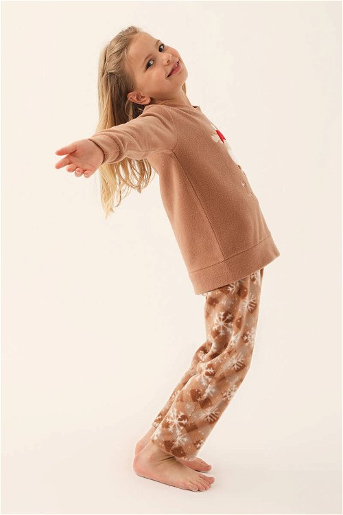 Arnetta Happy Snow Kahverengi Kız Çocuk Uzun Kol Pijama Takım