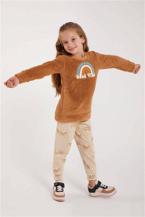 Arnetta Camel Kız Çocuk Uzun Kol Pijama Takım