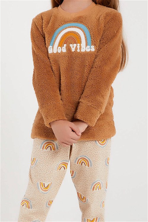 Arnetta Camel Kız Çocuk Uzun Kol Pijama Takım