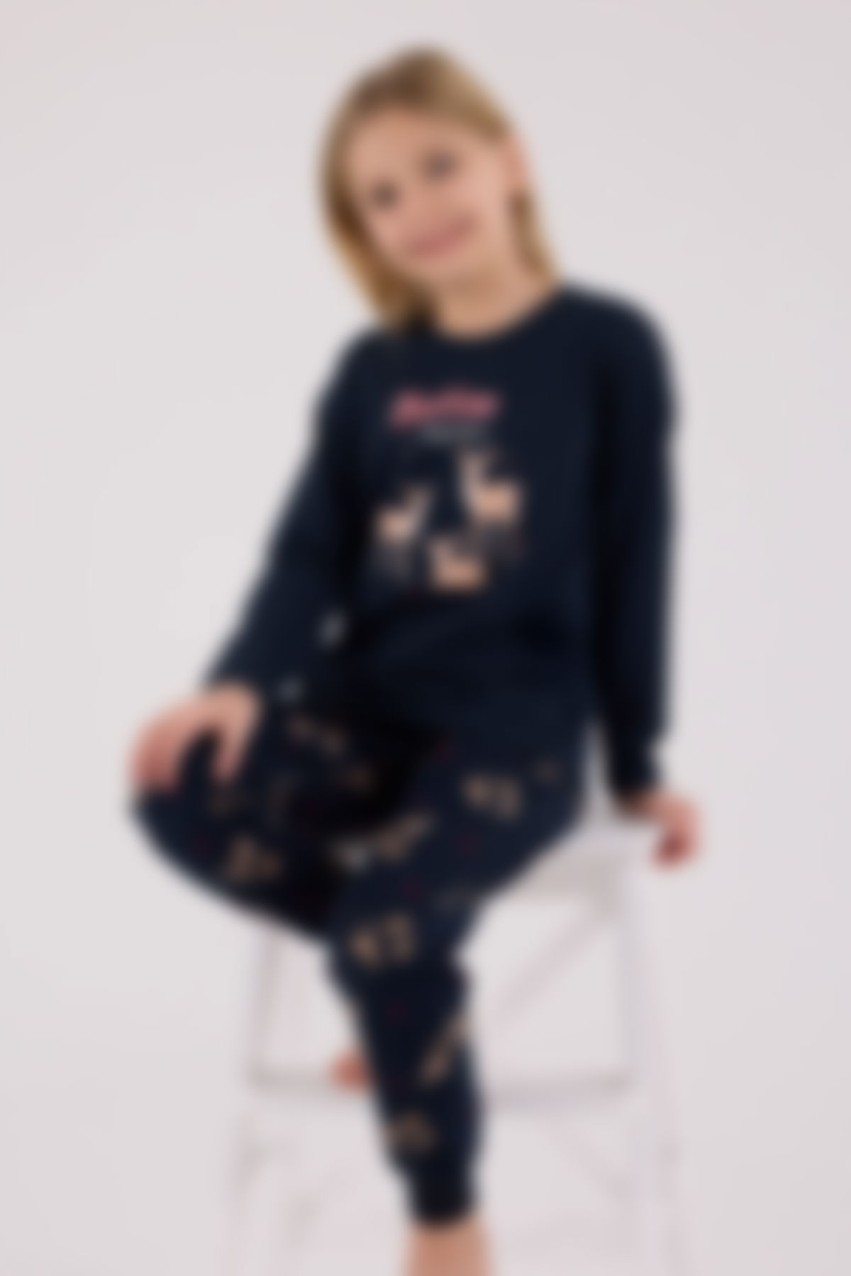 Arnetta - Arnetta Kız Çocuk Lacivert Pijama Takımı