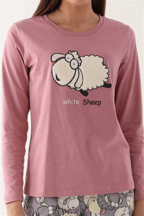 Arnetta White Sheep Pembe Kadın Uzun Kol Pijama Takım