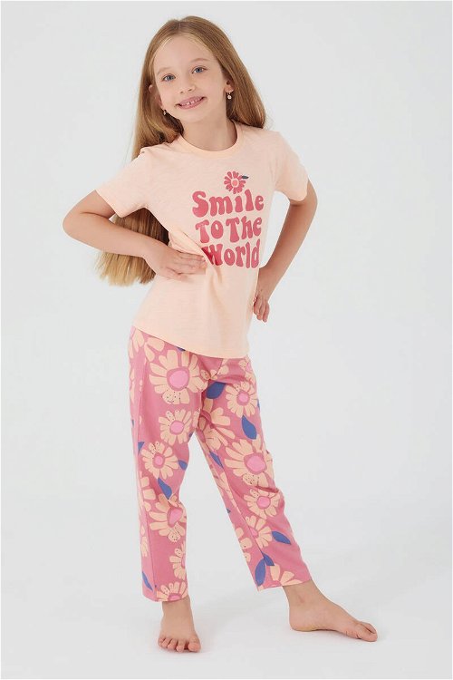 Arnetta Smile To The World Pembe Kız Çocuk Kısa Kol Pijama Takım