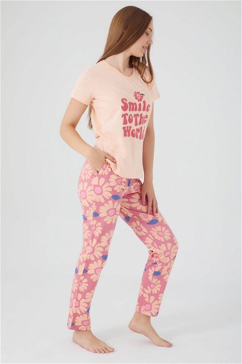 Arnetta Smile To The World Pembe Kadın Kısa Kol Pijama Takım