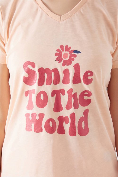 Arnetta Smile To The World Pembe Kadın Kısa Kol Pijama Takım