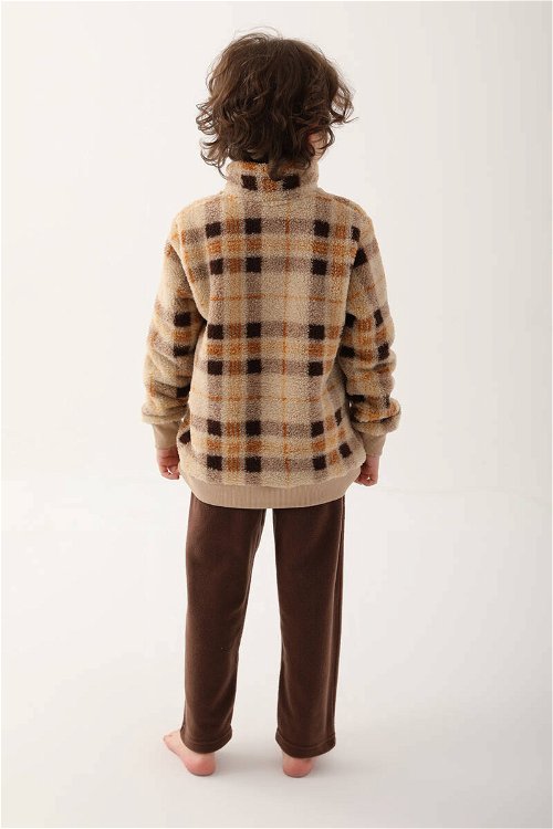 Arnetta Zipper Details Koyu Kahverengi Erkek Çocuk Uzun Kol Pijama Takım