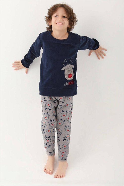Arnetta Deers Lacivert Erkek Çocuk Uzun Kol Pijama Takım