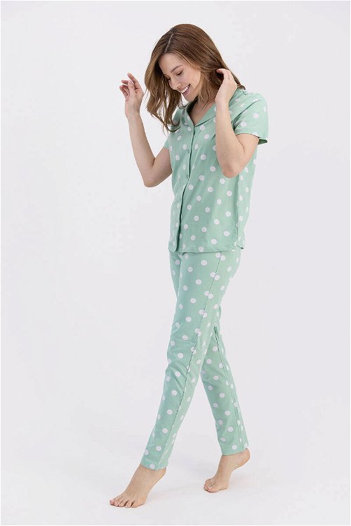 Arnetta Spotted Nil Yeşili Kadın Gömlek Pijama Takımı