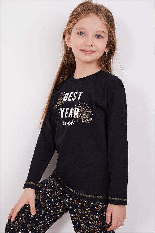 Arnetta Best Year Energy Siyah Kız Çocuk Uzun Kol Pijama Takım