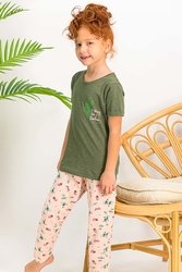 Arnetta Cactus Haki Bisiklet Yaka Kısa Kollu Kız Çocuk Pijama Takımı - Thumbnail