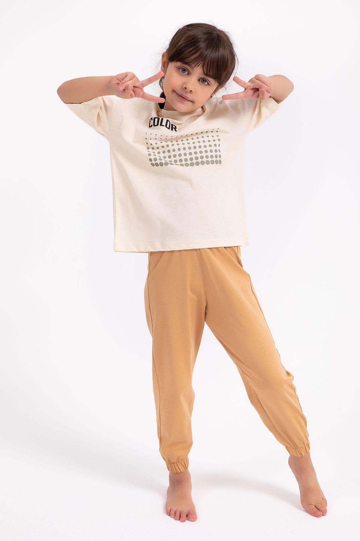 Arnetta Color Fildişi Salaş Kız Çocuk Pijama Takımı