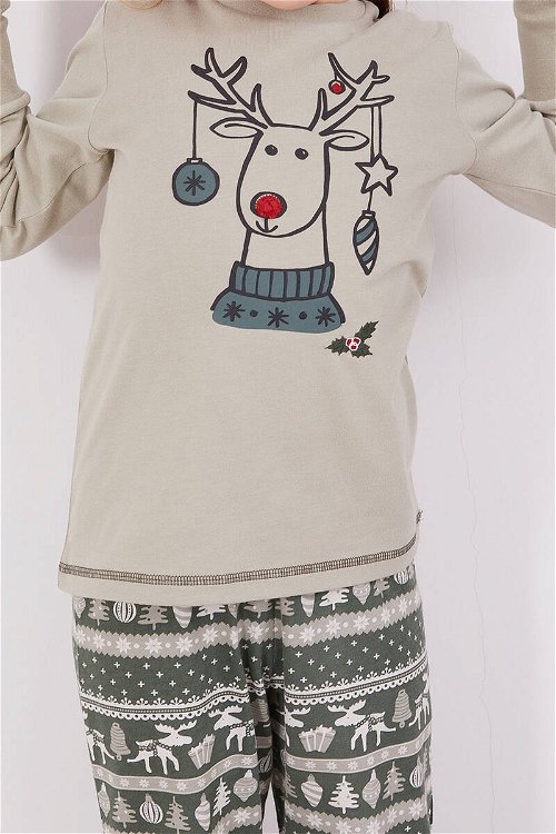 Arnetta Deer Açık Haki Kız Çocuk Uzun Kol Pijama Takım