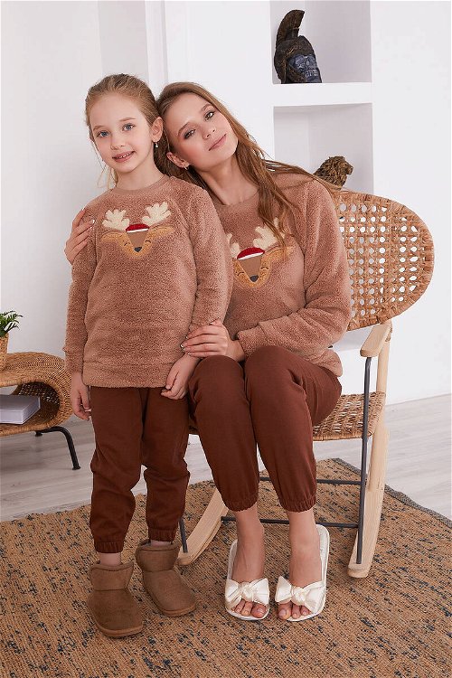 Arnetta Deer Kahverengi Kadın Uzun Kol Pijama Takım