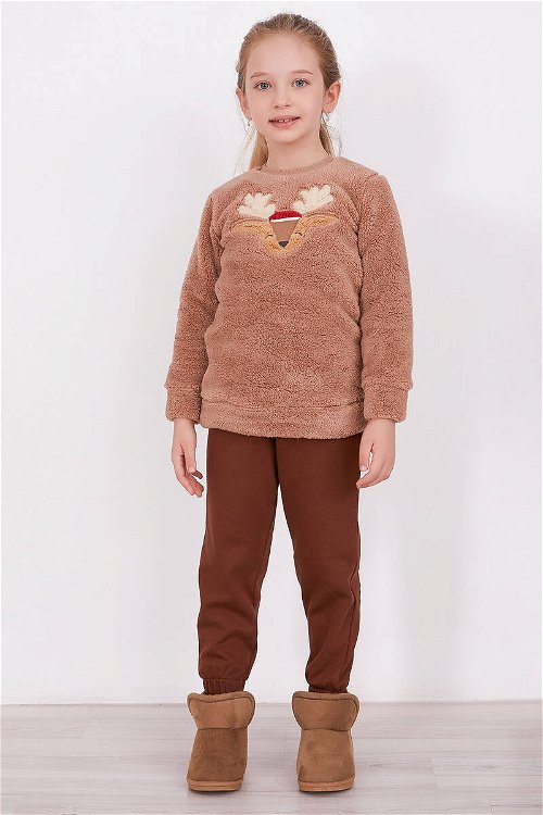 Arnetta Deer Kahverengi Kız Çocuk Uzun Kol Pijama Takım