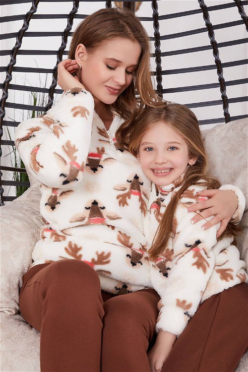 Arnetta Deer Krem Kız Çocuk Uzun Kol Pijama Takım