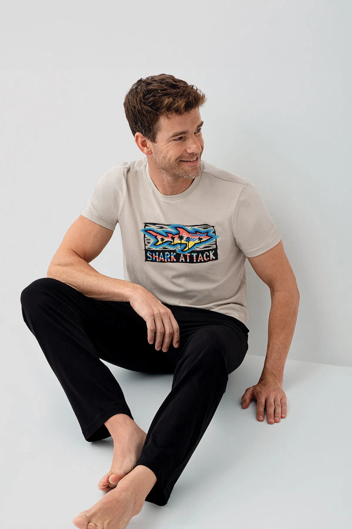 Arnetta - Arnetta Erkek Krem Pijama Takım