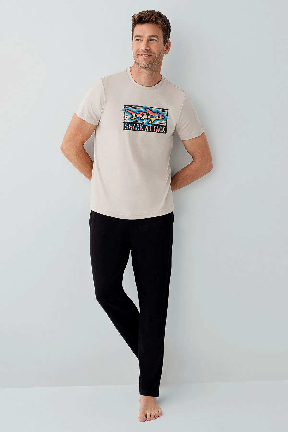 Arnetta - Arnetta Erkek Krem Pijama Takım (1)