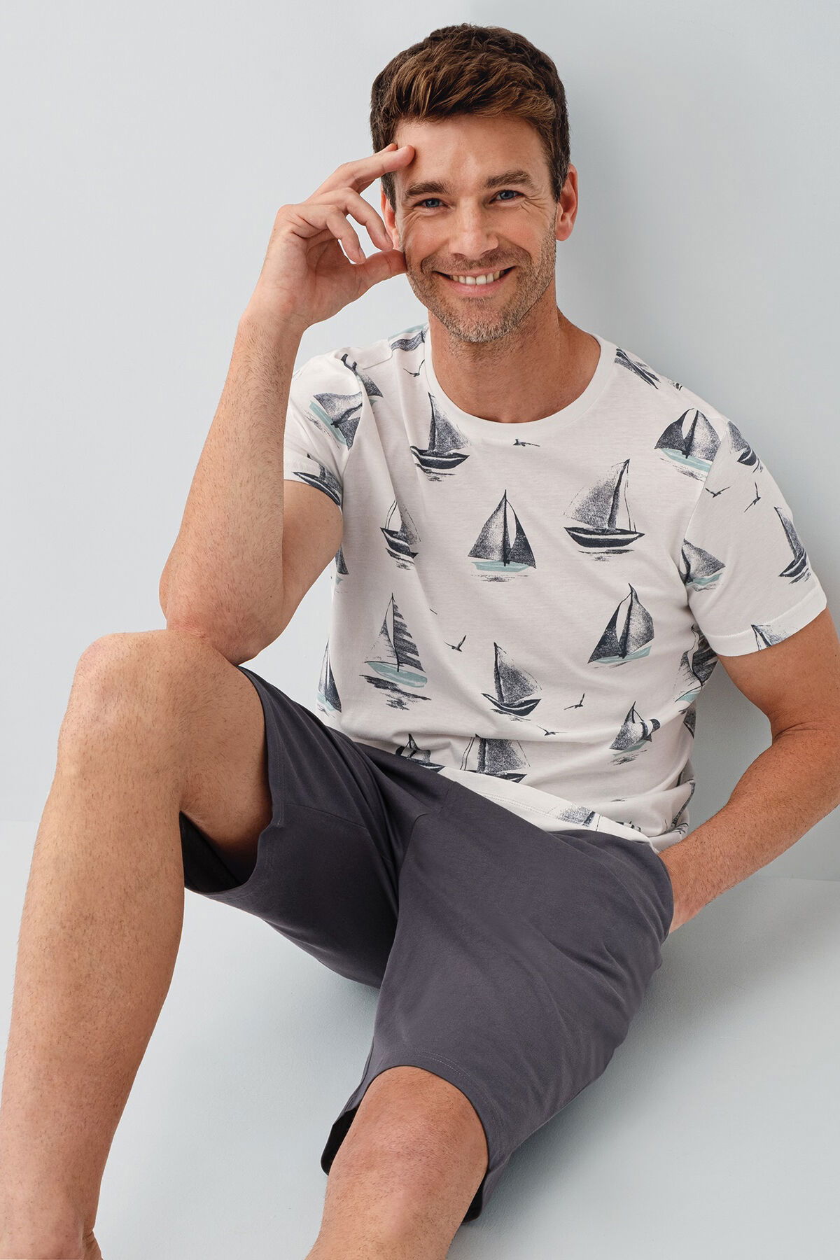 Arnetta - Arnetta Erkek Beyaz Bermuda Takım