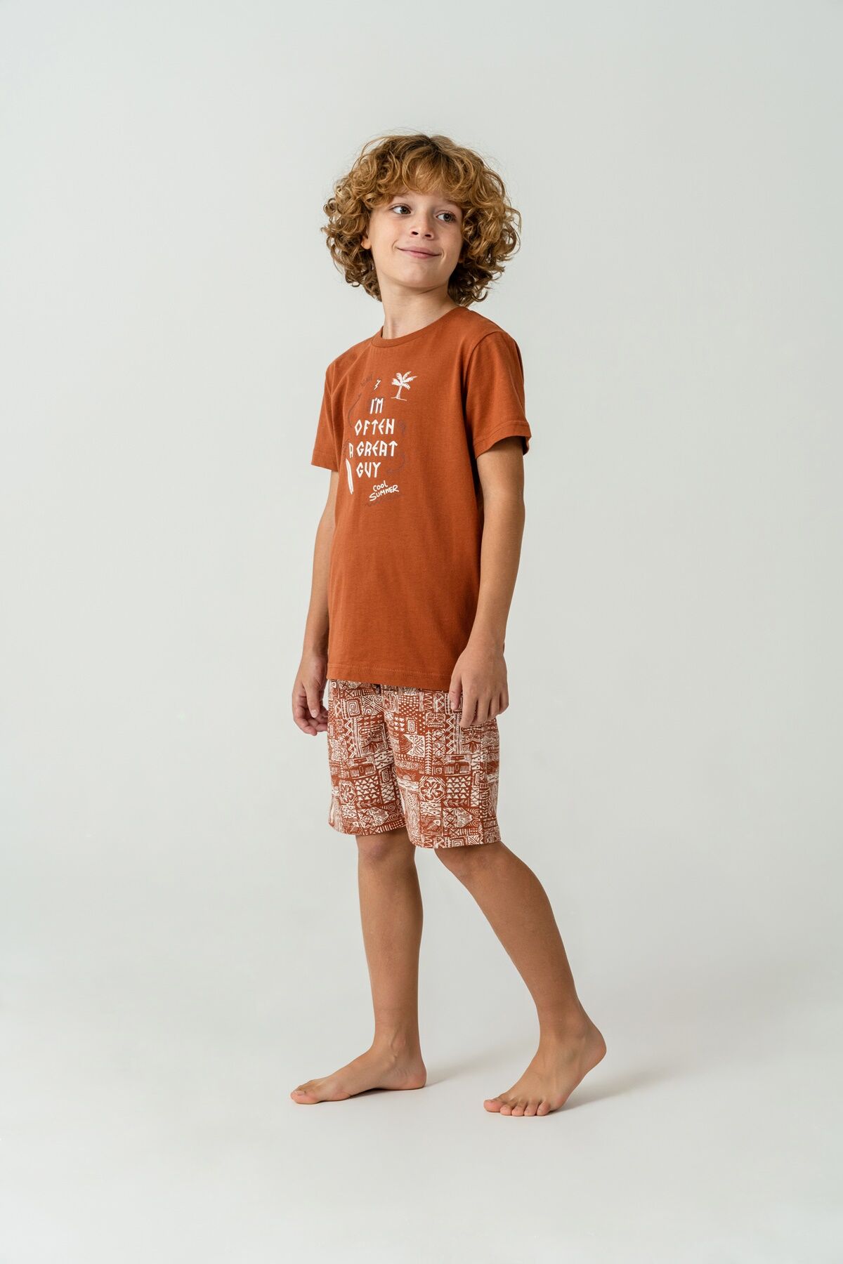 Arnetta - Arnetta Erkek Çocuk Kahverengi Bermuda Takım