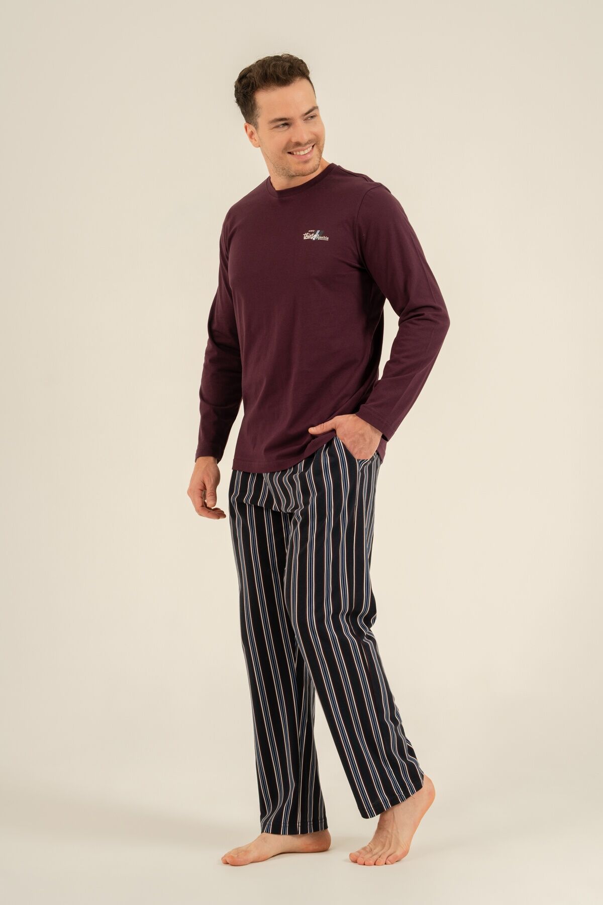 ARNETTA - Arnetta Erkek Everything Is Possible Mor Uzun Kol Pijama Takım AR3835-S-V1 (1)