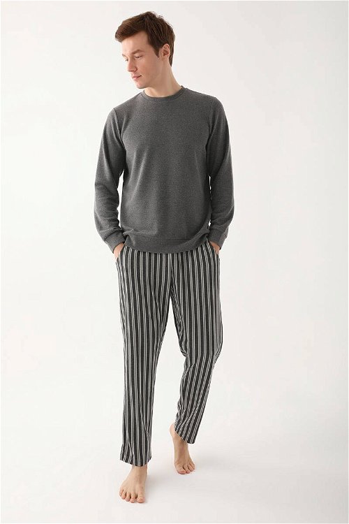 Arnetta Stripe Gri Erkek Uzun Kol Pijama Takım