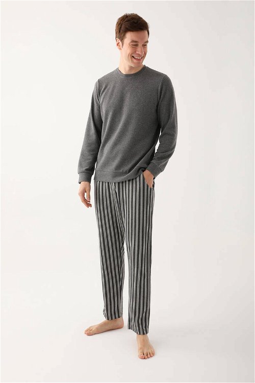 Arnetta Stripe Gri Erkek Uzun Kol Pijama Takım