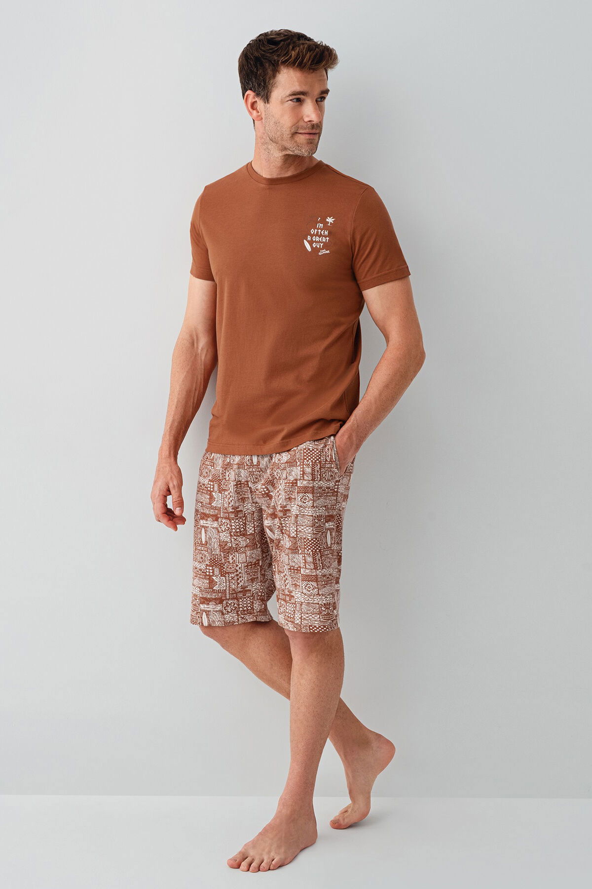 Arnetta - Arnetta Erkek Kahverengi Bermuda Takım (1)