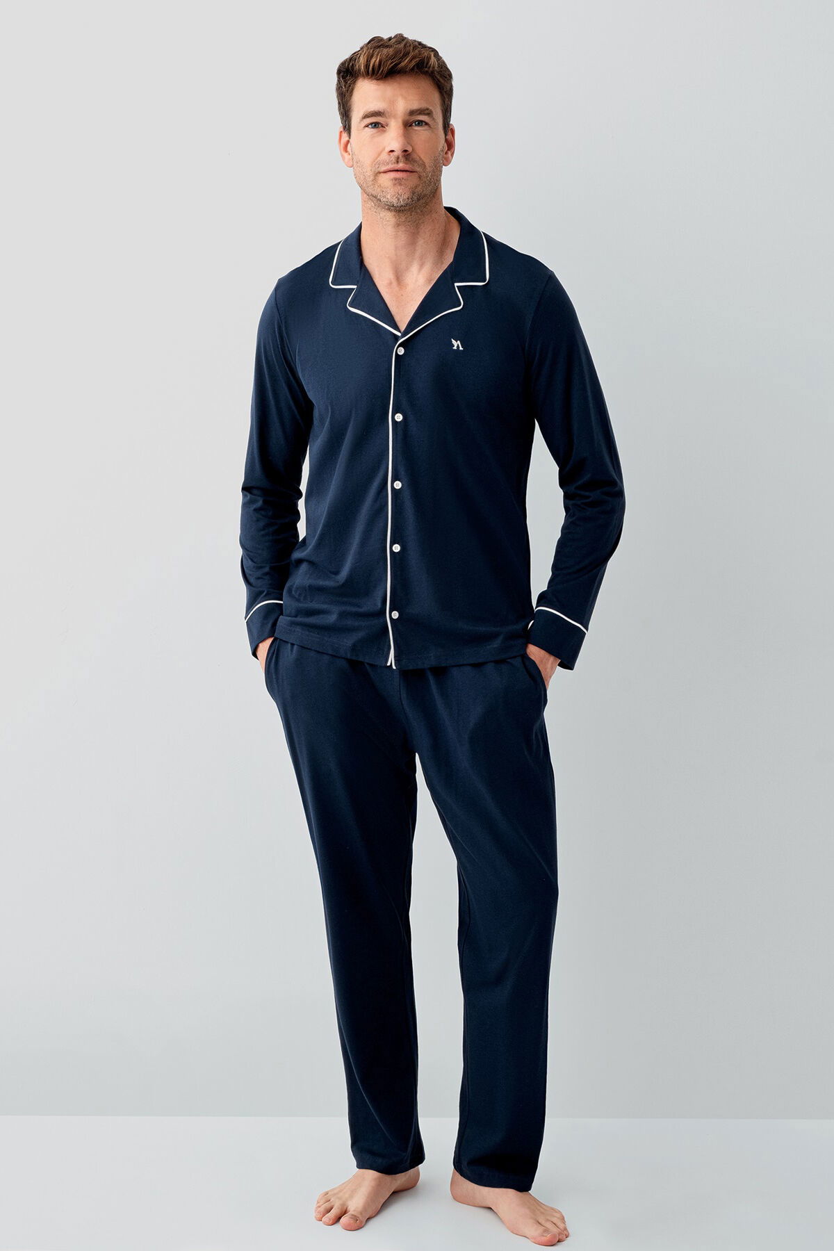 Arnetta - Arnetta Erkek Lacivert Gömlek Pijama Takım (1)