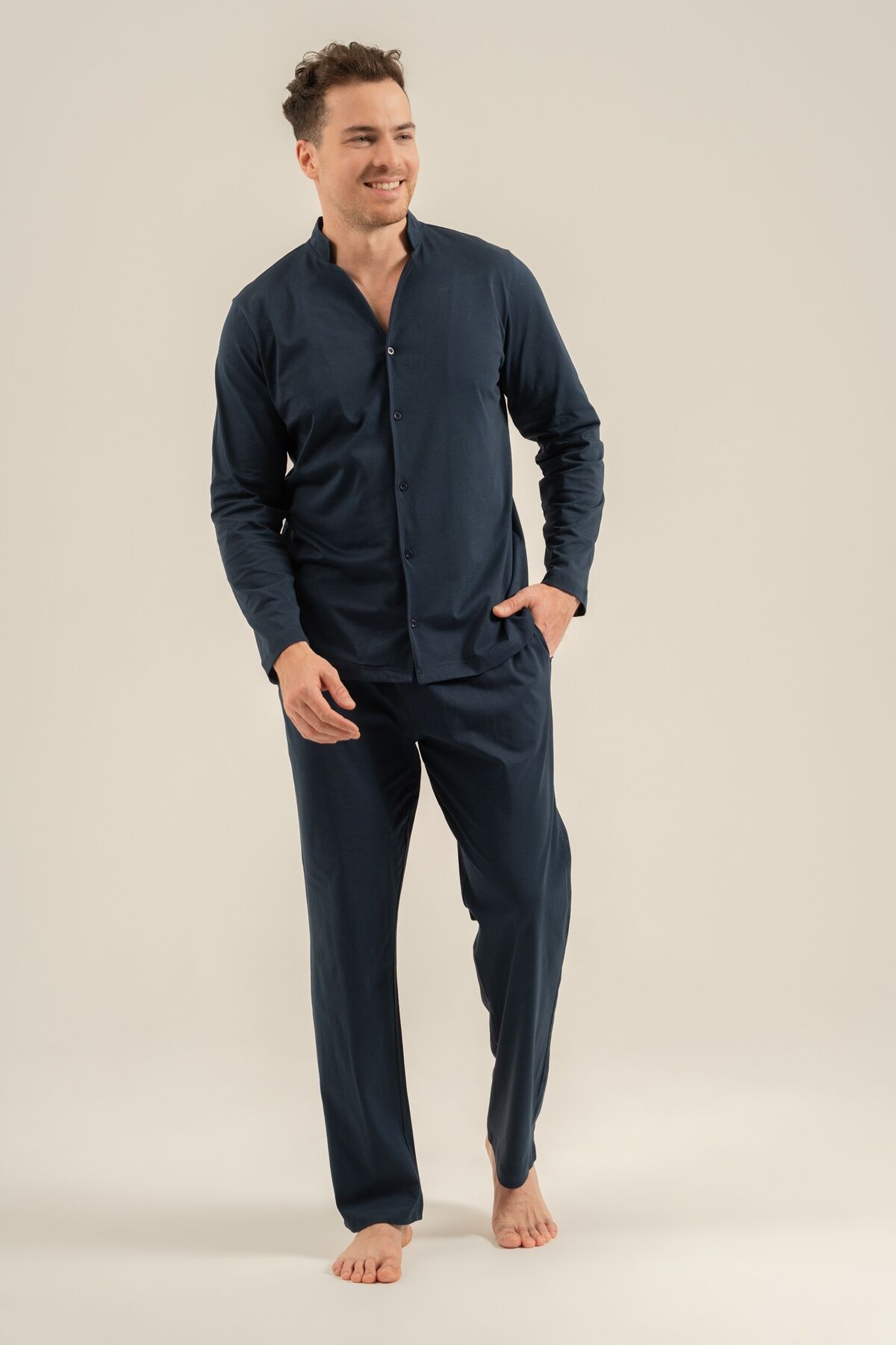 ARNETTA - Arnetta Erkek Lacivert Gömlek Pijama Takımı AR3857-S-V1 (1)