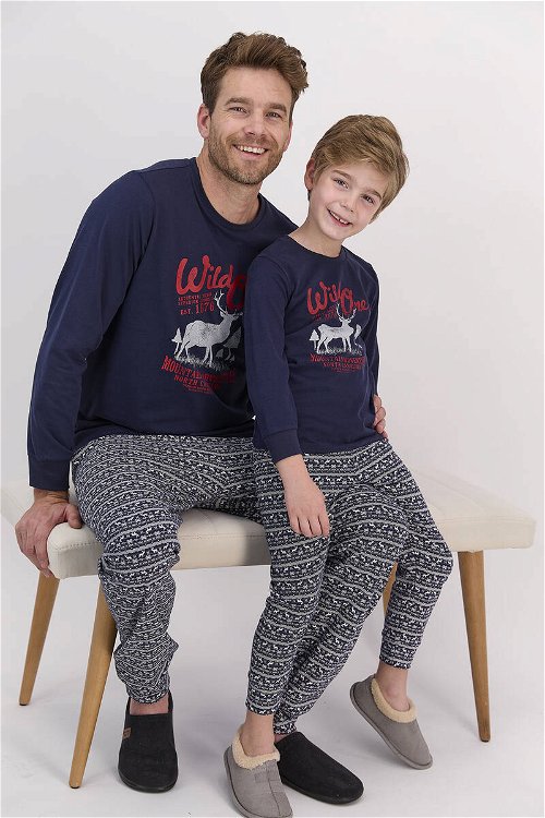 Arnetta Happy Holidays Lacivert Erkek Çocuk Uzun Kol Pijama Takımı