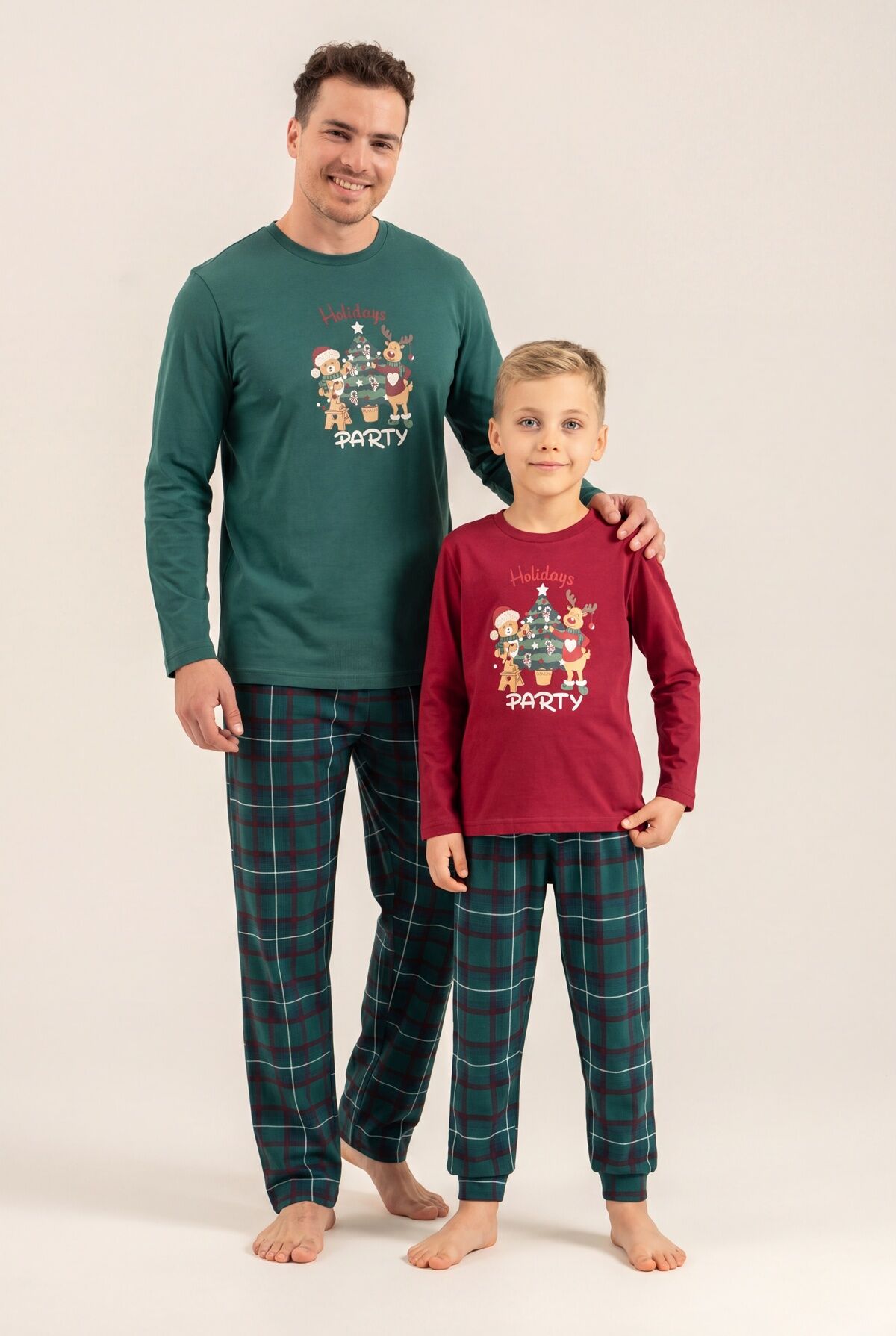 ARNETTA - Arnetta Holiday Party Erkek Baba Oğul Bordo Uzun Kol Pijama Takım AR3822-A-V1