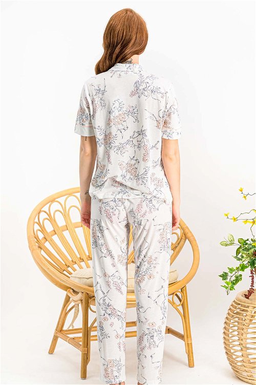 Arnetta Hyacinth Krem Düğmeli Kadın Gömlek Pijama Takımı