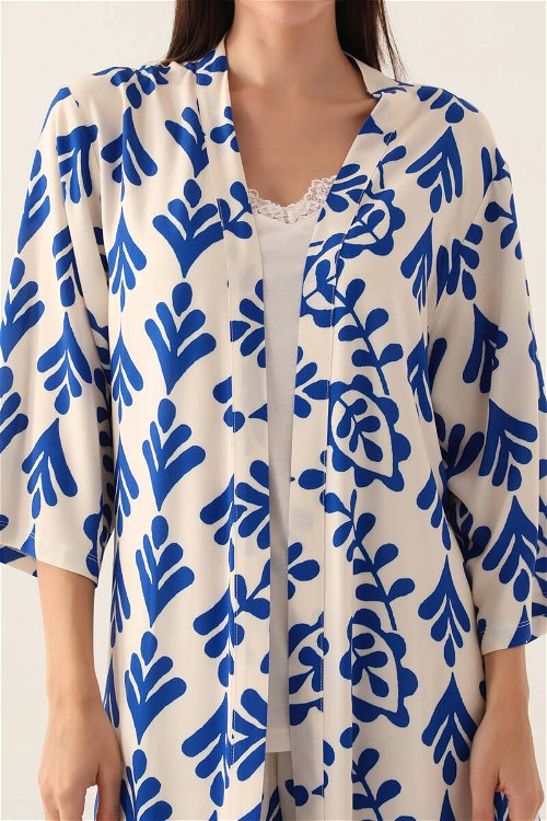 Arnetta Dressing Gown Bej Kadın 3'lü Kısa Kol Kısa Kol Pijama Takımı