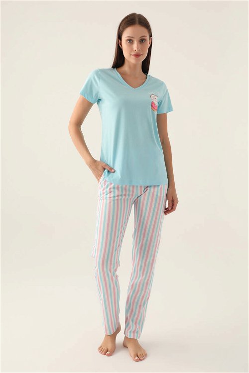 Arnetta Sweet Açık Mavi Kadın Kısa Kol Pijama Takımı