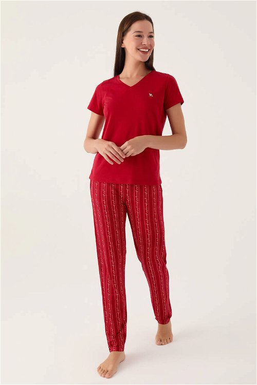 Arnetta Basics Bordo Kadın Kısa Kol Pijama Takımı