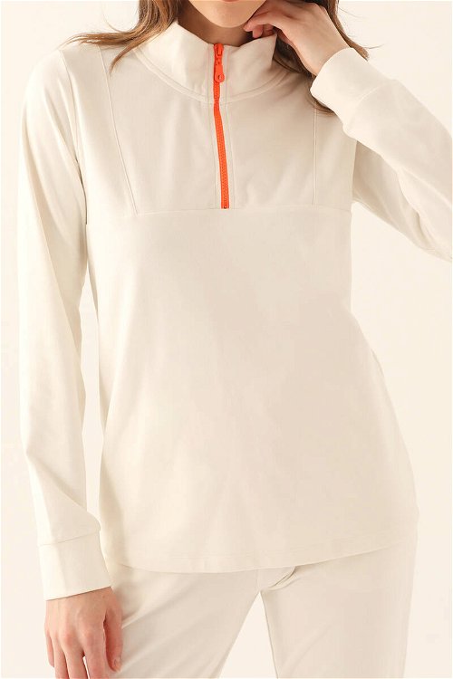 Arnetta Zipper Detail Beyaz Kadın Uzun Kol Pijama Takım