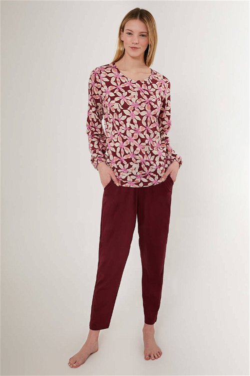 Arnetta Flowering Kahverengi Kadın Uzun Kol Pijama Takım