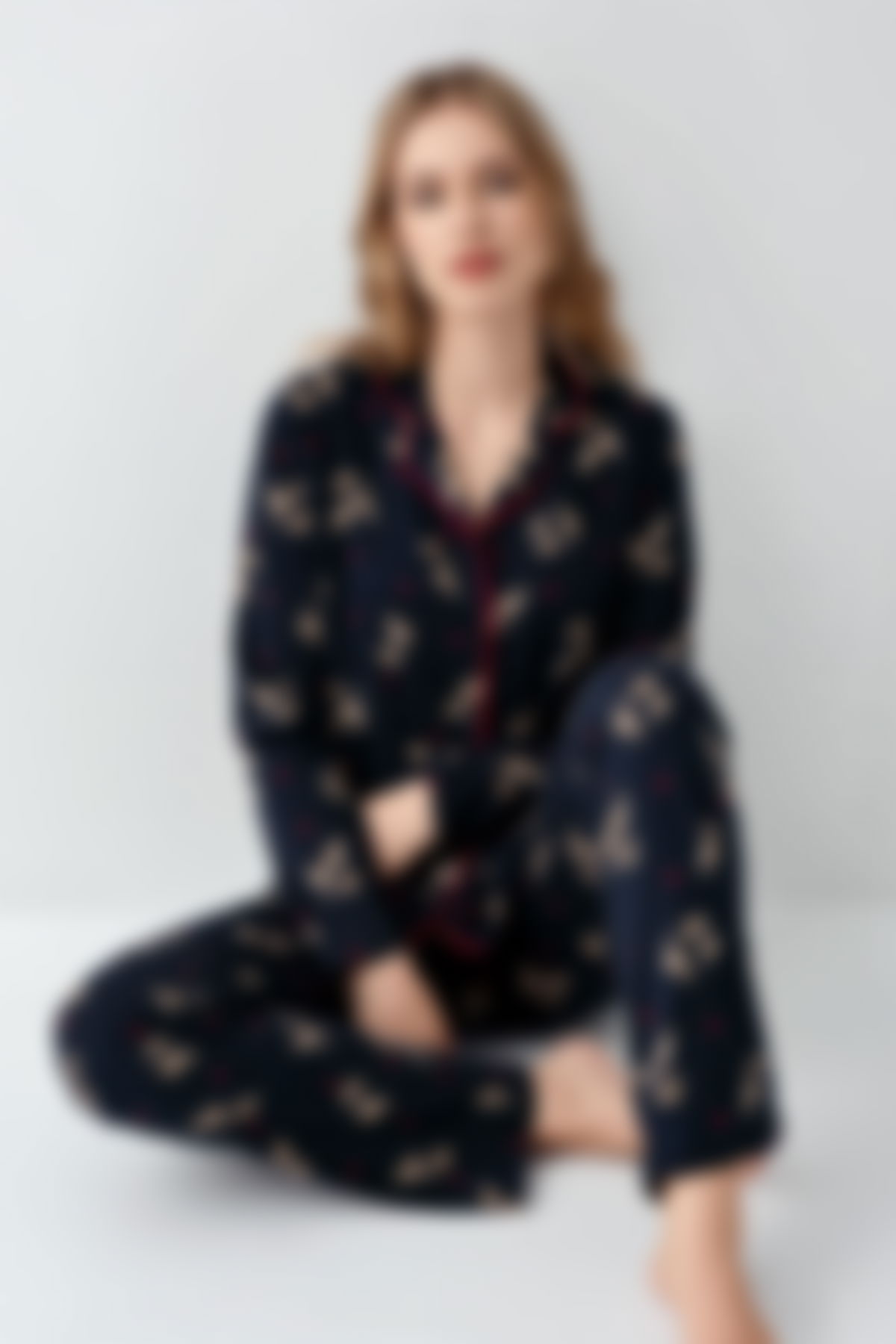 Arnetta - Arnetta Kadın Lacivert Gömlek Pijama