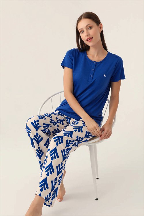 Arnetta Patterned Mavi Kadın Kısa Kol Pijama Takımı