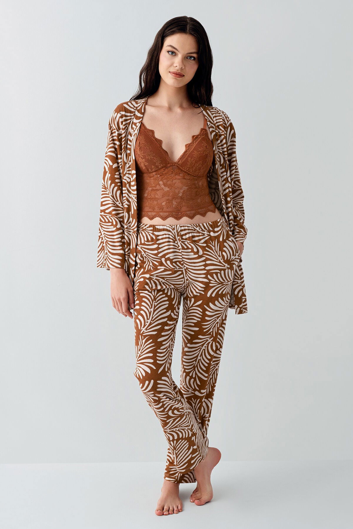 Arnetta - Arnetta Kadın Kahverengi 3'lü Pijama Takım (1)