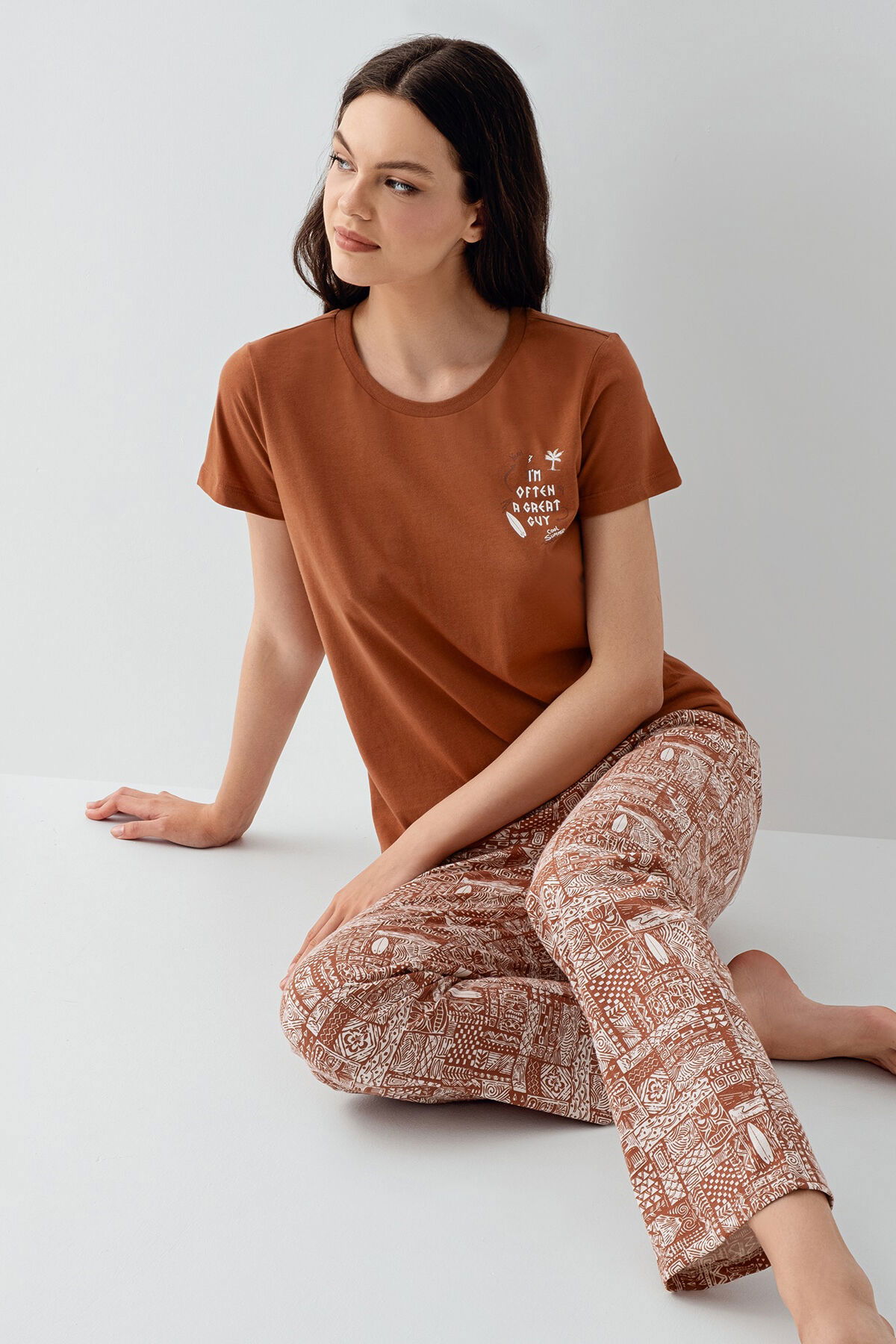 Arnetta - Arnetta Kadın Kahverengi Pijama Takım