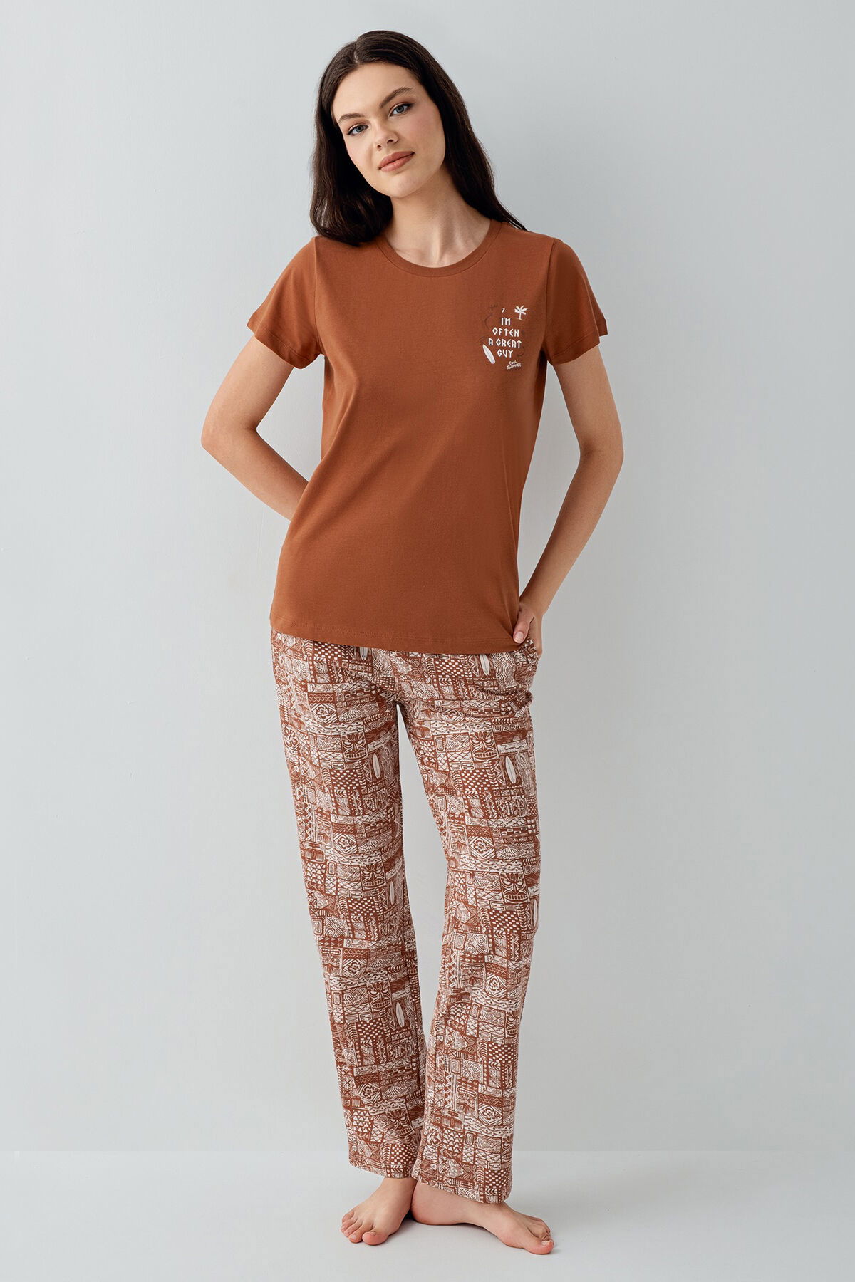 Arnetta - Arnetta Kadın Kahverengi Pijama Takım (1)