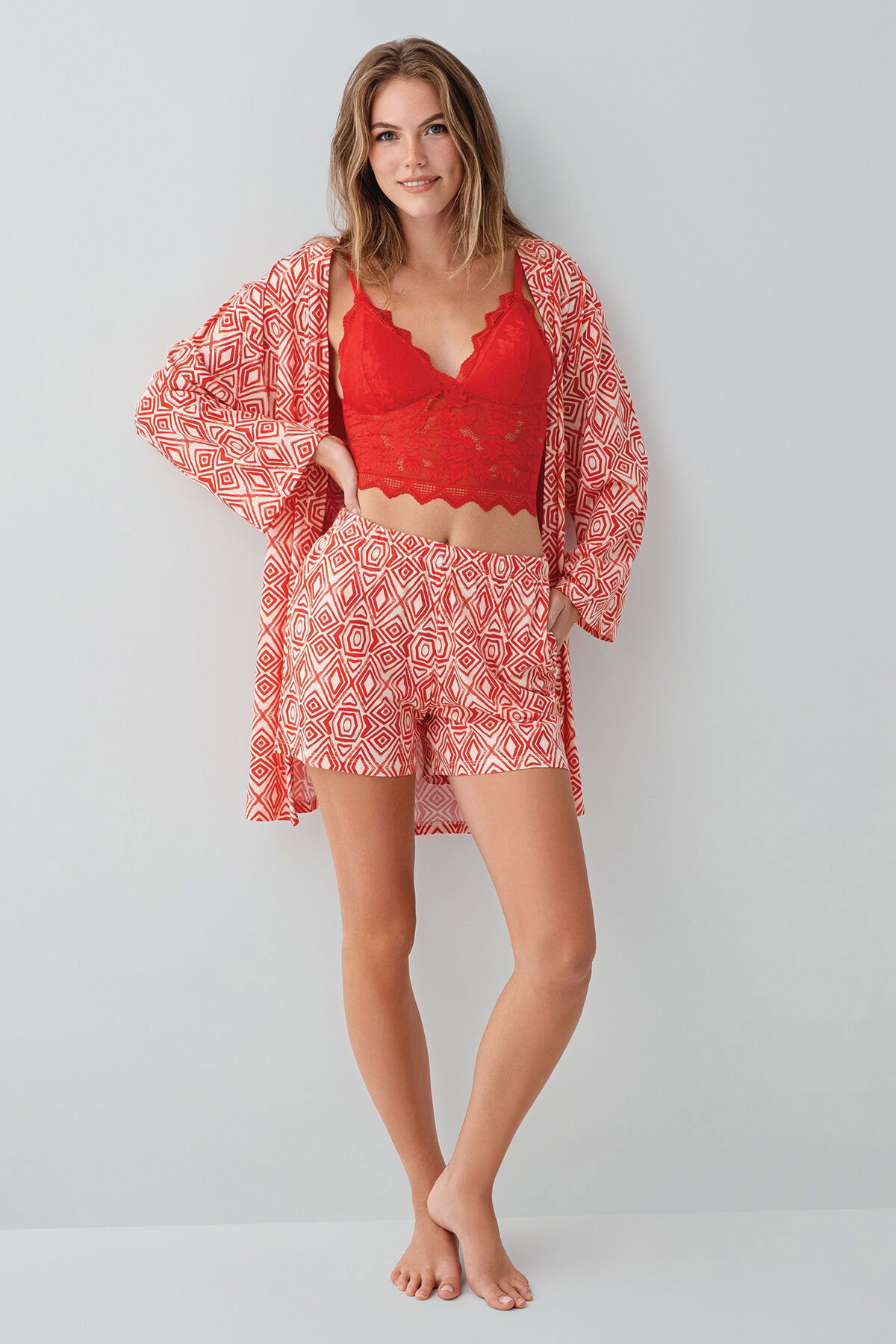 Arnetta - Arnetta Kadın Kırmızı 3'lü Sabahlık Takım (1)