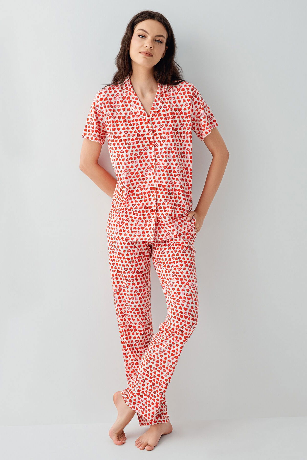 Arnetta - Arnetta Kadın Kırmızı Gömlek Pijama Takım (1)